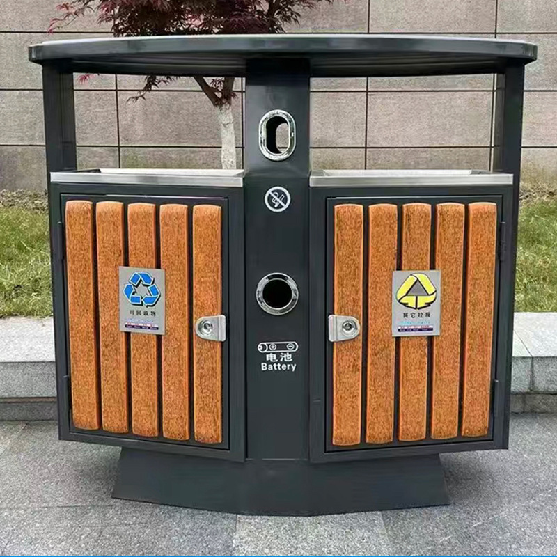 鍍鋅板分類戶外垃圾箱 公園小區室外雙桶垃圾桶 大號景區垃圾桶